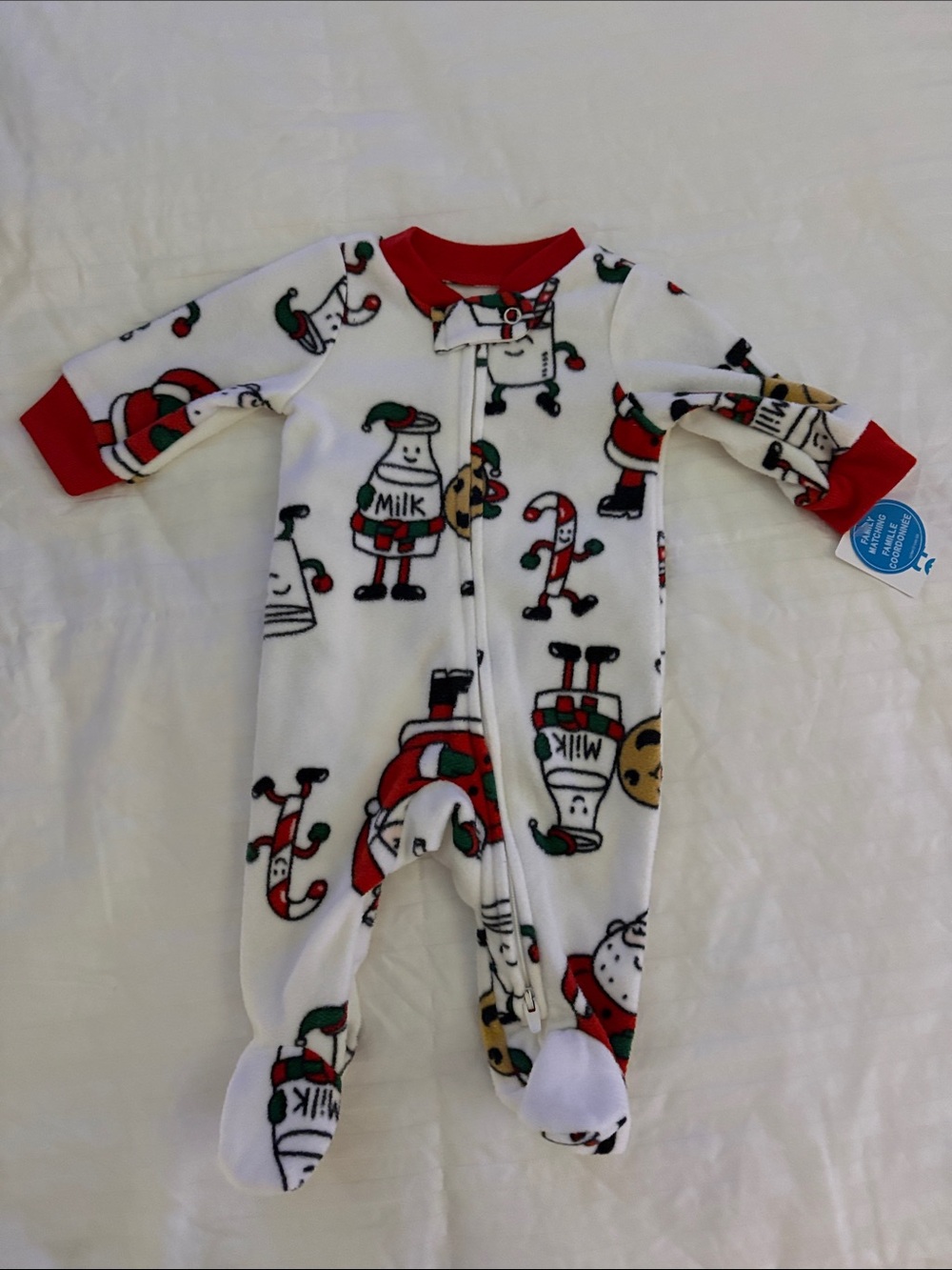 Carter's White Holiday Milk & Candy Cane Fleece Footed One-Piece